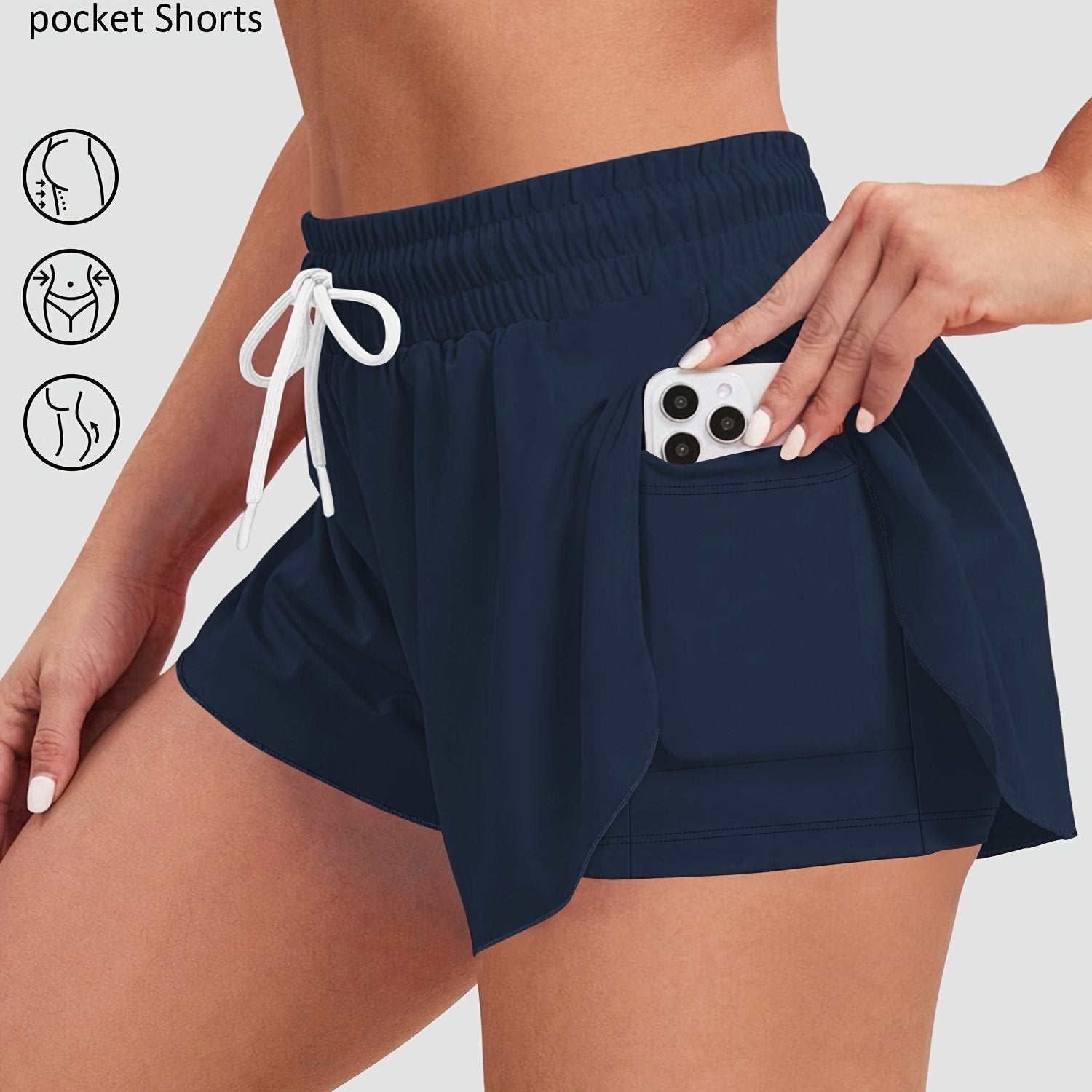 Шорты для бега женские больших размеров с высокой талией, непрозрачные, с карманами