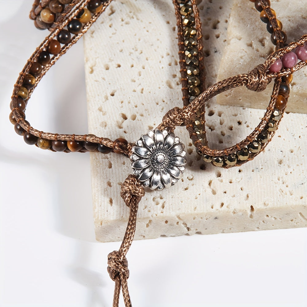 Bohemian Beaded Wrap Bracelet for Women with Natural Stones and Glass Beads