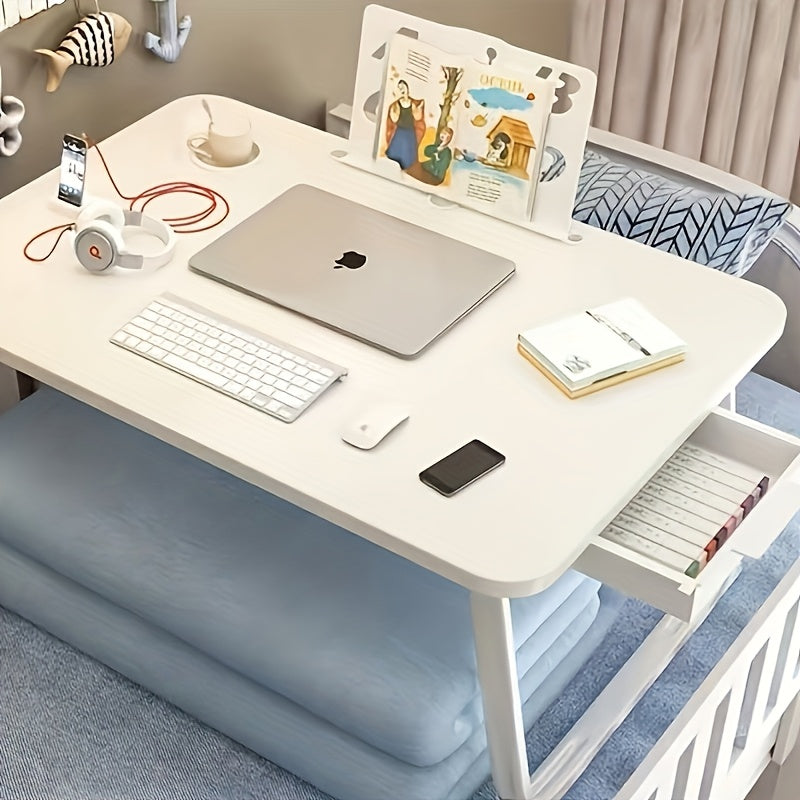 Yotqiziladigan yon stol, saqlash tortmasi, karta joylari, stakan ushlagichi va uy va ofis uchun qoplama noutbuk stoli.