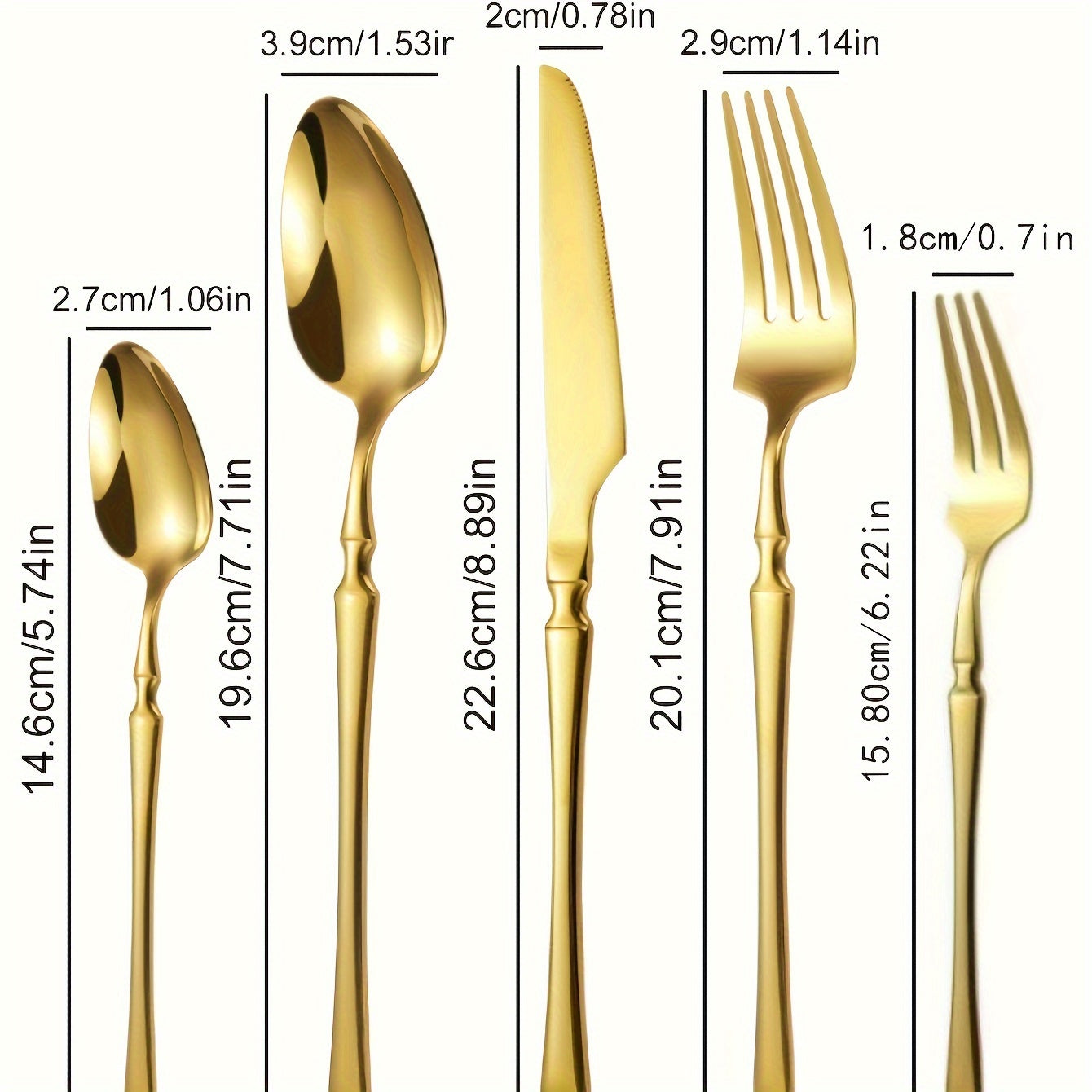 Juego de vajilla de acero inoxidable de 20/30 piezas con tenedores, cucharas, cucharas para postre, tenedores para fruta y cuchillos dorados para hogar, restaurante, hotel, boda y fiesta