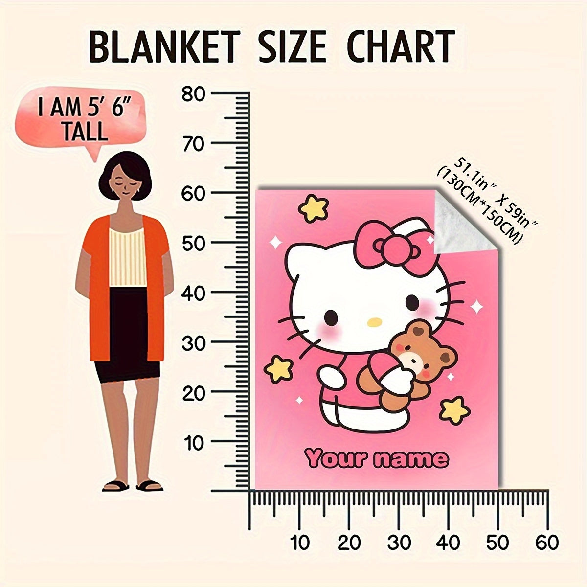 Personalized Hello Kitty Cartoon Flannel Blanket Soft Warm Decorative Gift