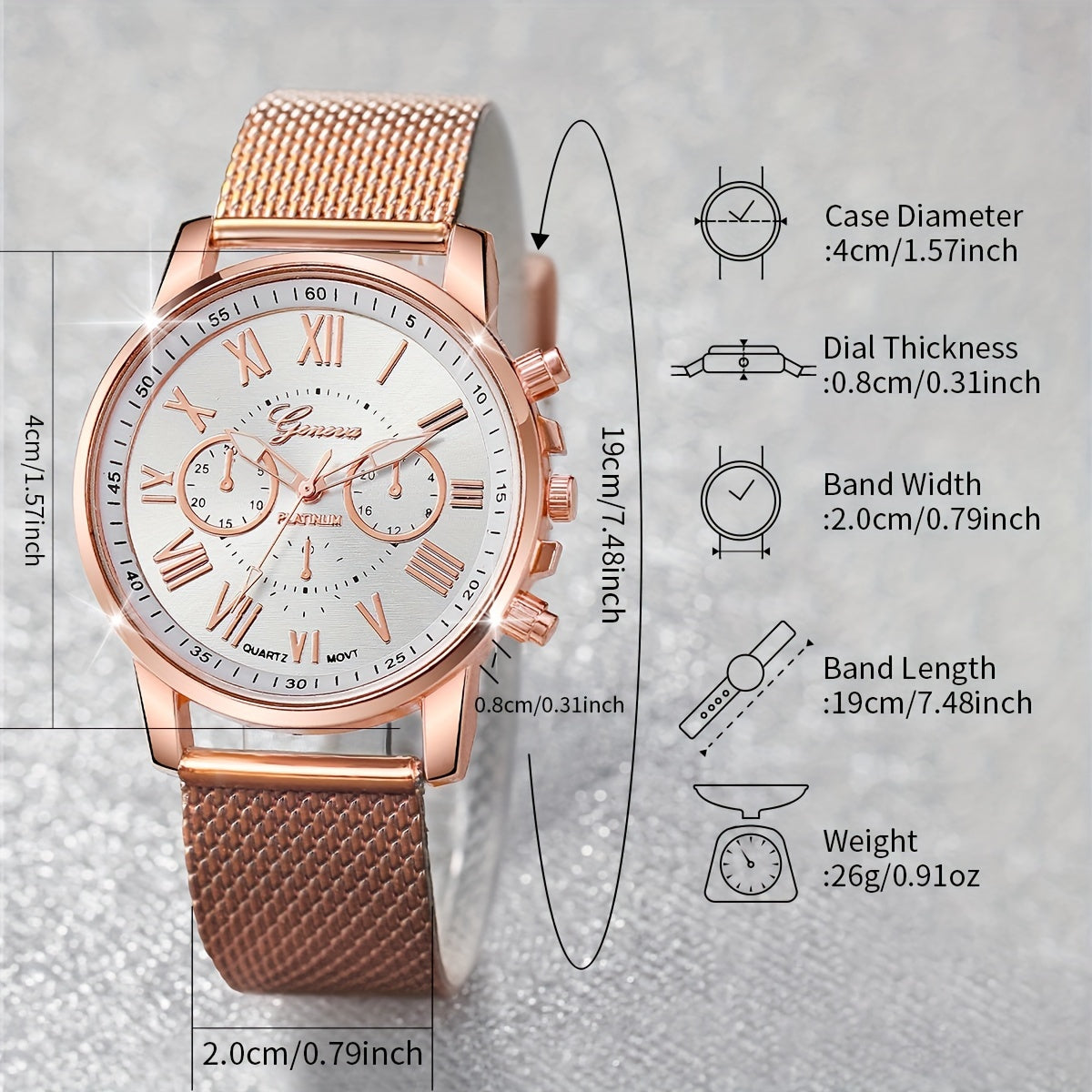 Women's Quartz Wristwatch and Bracelet Set with Roman Numeral Dial Zinc Alloy Case Rubber Band