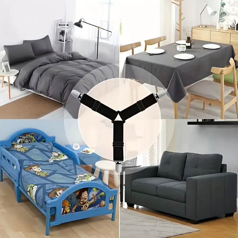 Set of 4 Black Nylon Elastic Bands with Non-Slip Grips for Bedding and Tablecloths