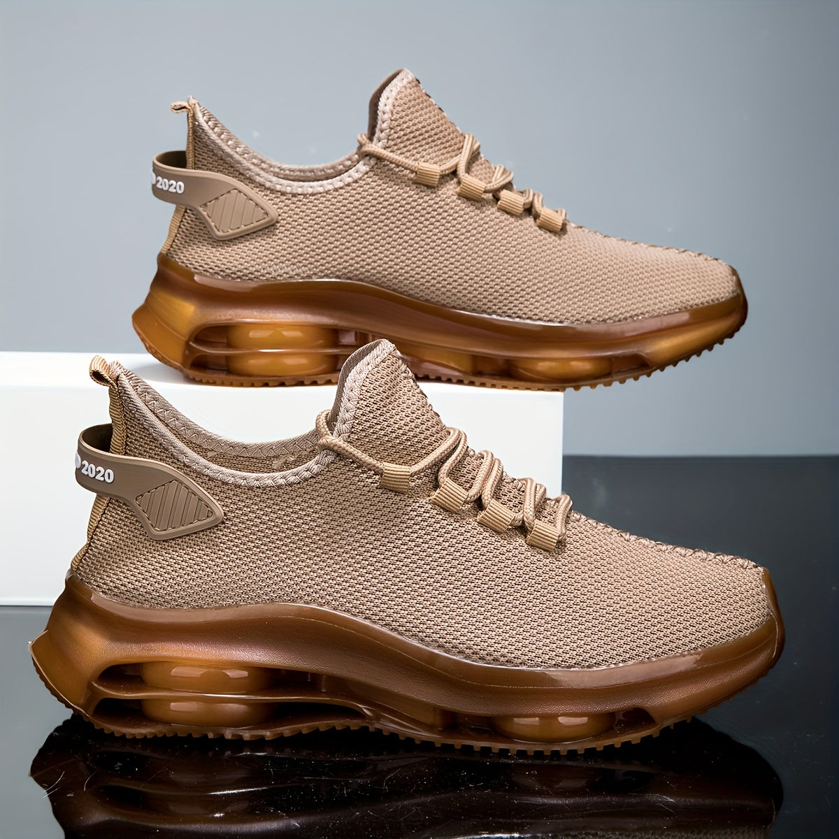 Women's Mesh Knit Casual Basketball Sneakers Khaki Lightweight Shoes