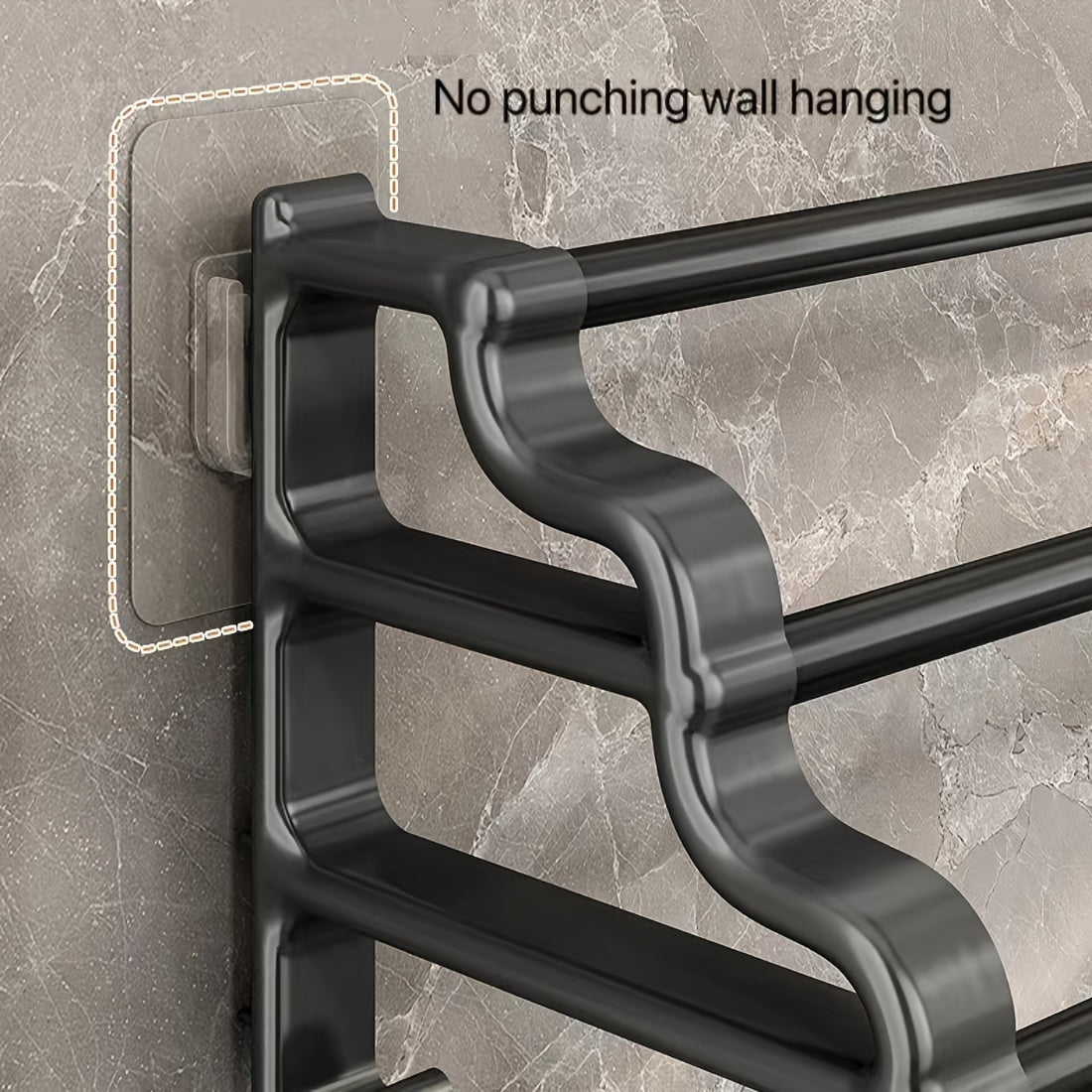 No-Installation Plastic Towel Rack with Dual Bars and Hooks for Bathroom Space Saving