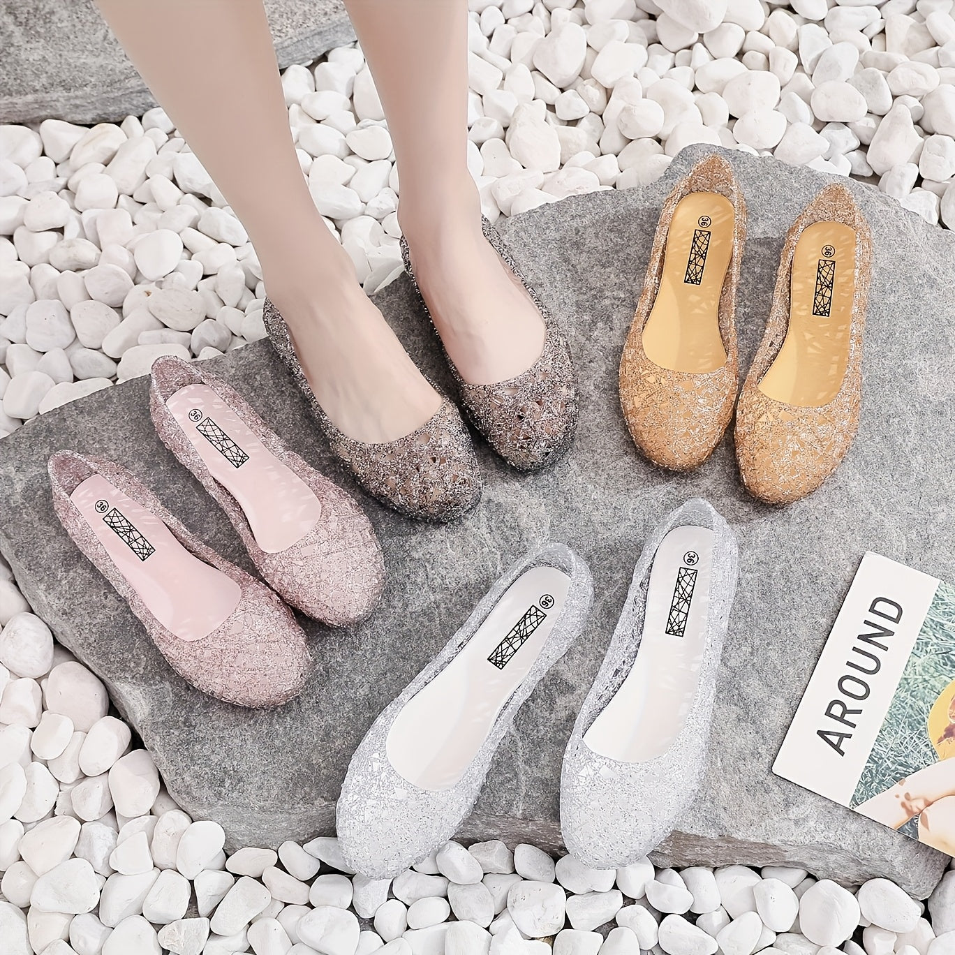 Zapatos de playa de cristal para mujer, ligeros, slip-on, cómodos y casuales