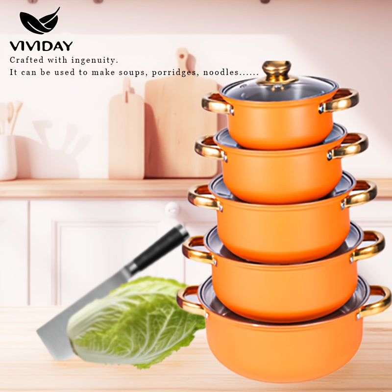 Stainless Steel Induction Cookware Set 10 Pieces with Glass Lids, Nonstick, Suitable for All Stovetops