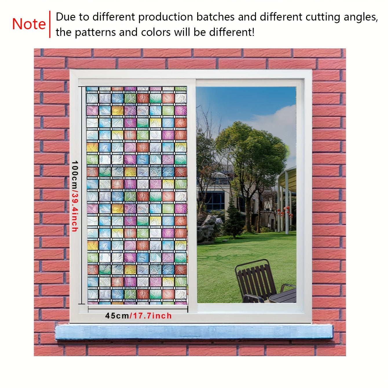 Frosted Privacy Window Film with Crescent & Diamond Pattern, Heat Control, No-Glue, Semi-Transparent, 9mil PVC