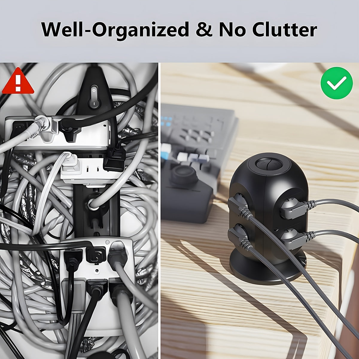 Power Strip with 4 USB Ports and Surge Protection 8AC Multi-Socket Tower Extension Cable