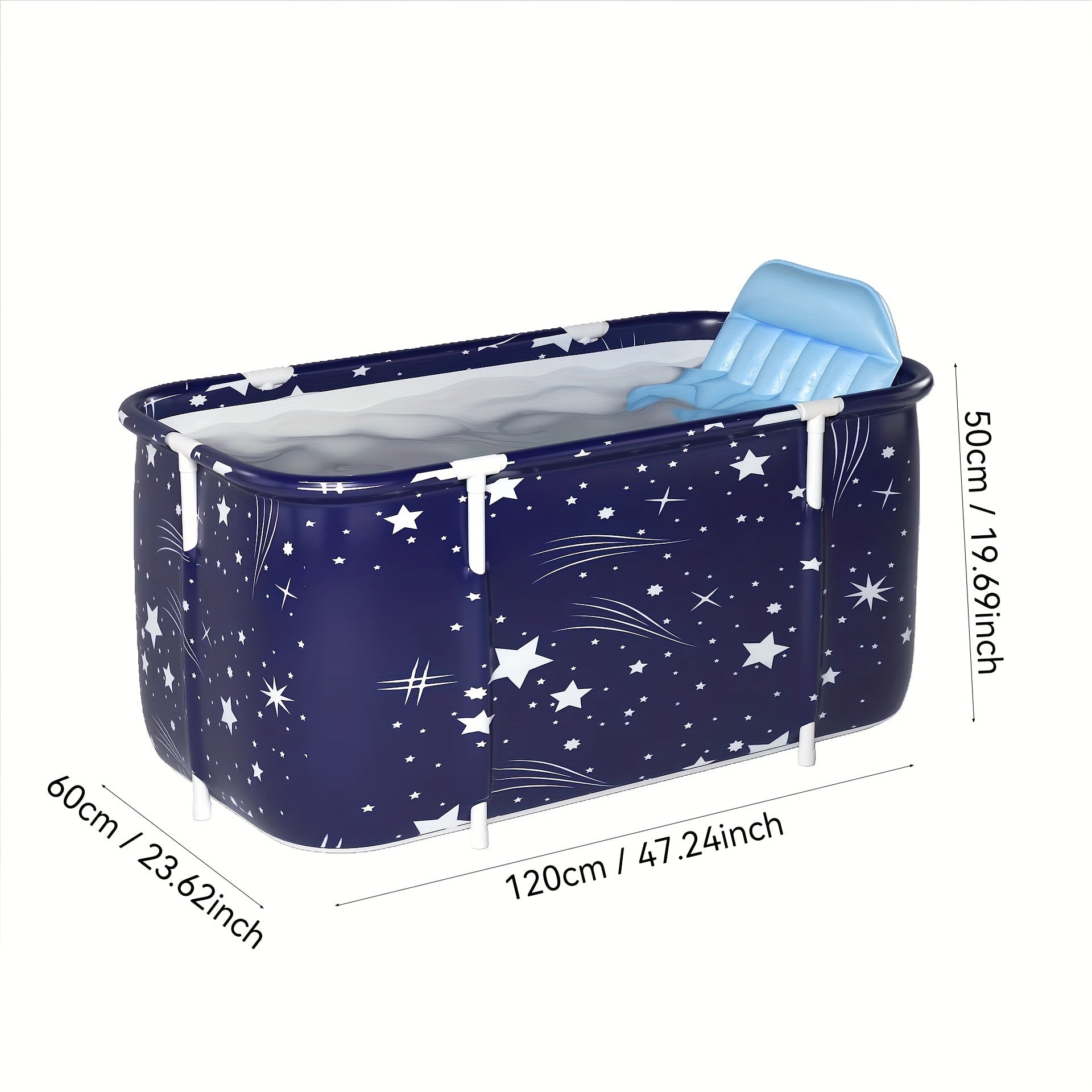 Adults Foldable Freestanding Bathtub PVC Blue White Marble Pattern Dual-Person Easy to Use