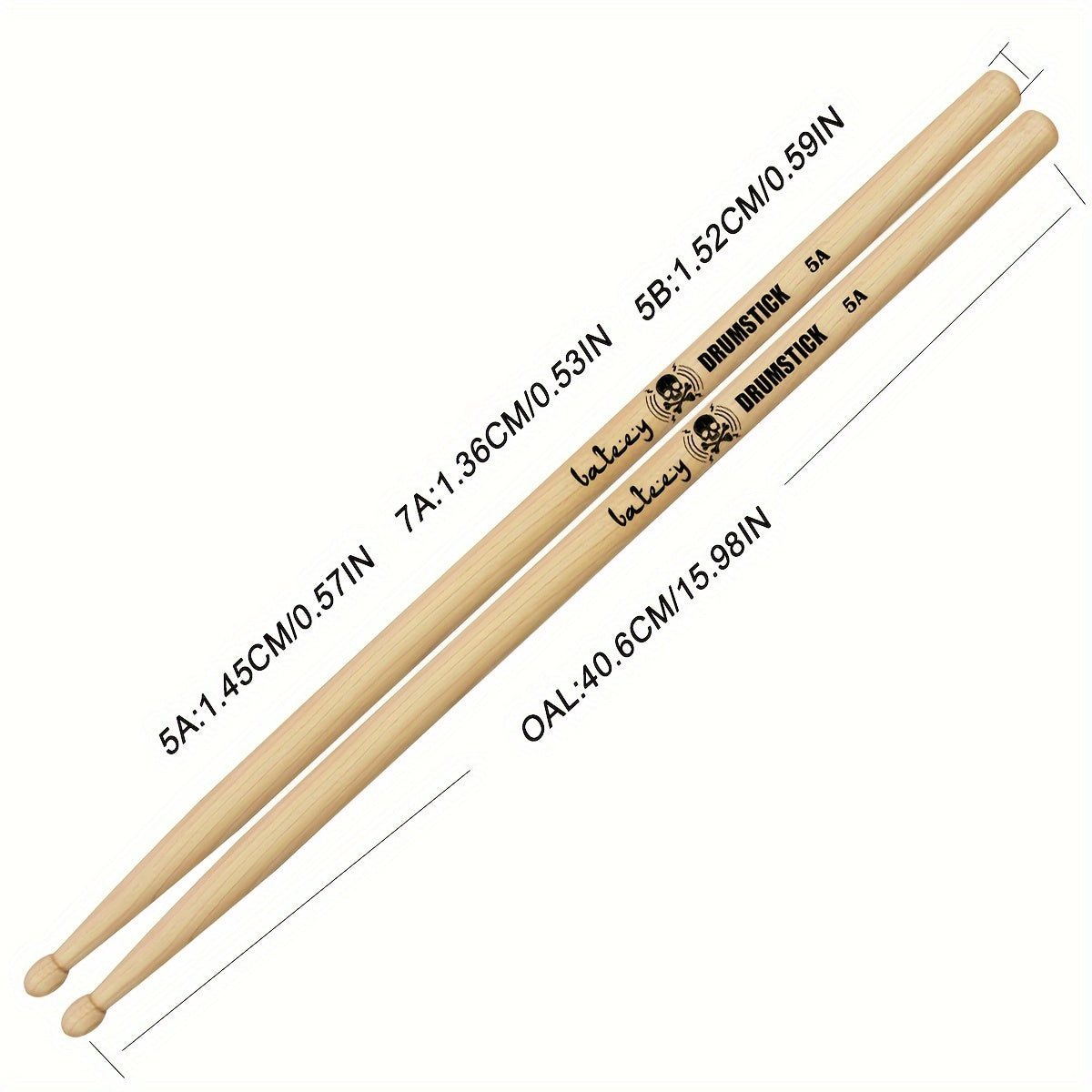 Maple Drumsticks with Skull Pattern 5A 7A 5B Uncharged Mixed Color