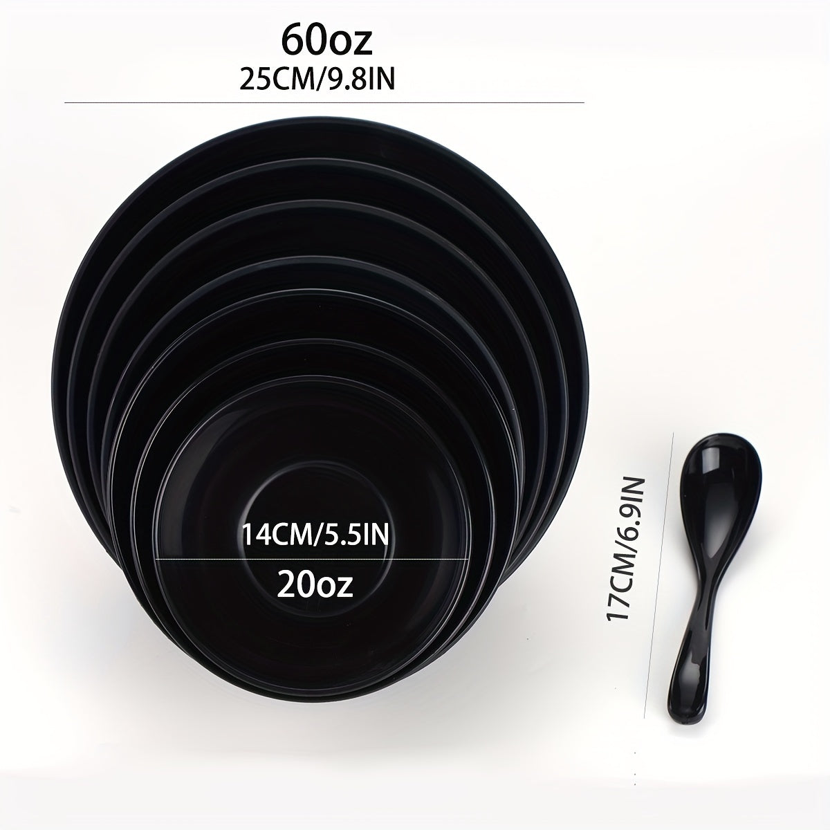 Set of 2 Black Polypropylene Ramen Bowls Microwave Safe Dishwasher Safe with Spoons