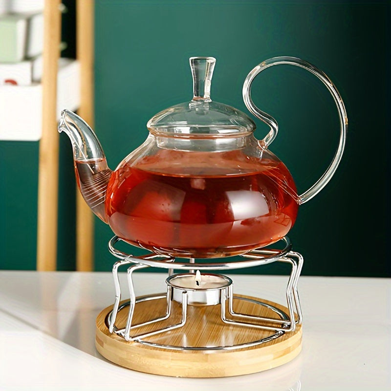 Stainless Steel Candle Holder with Wooden Base for Tea Coffee Heating and Beverage Accessories