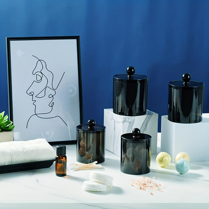 10 Oz Black Plastic Bathroom Storage Jar for Cotton Balls Swabs and Hair Ties