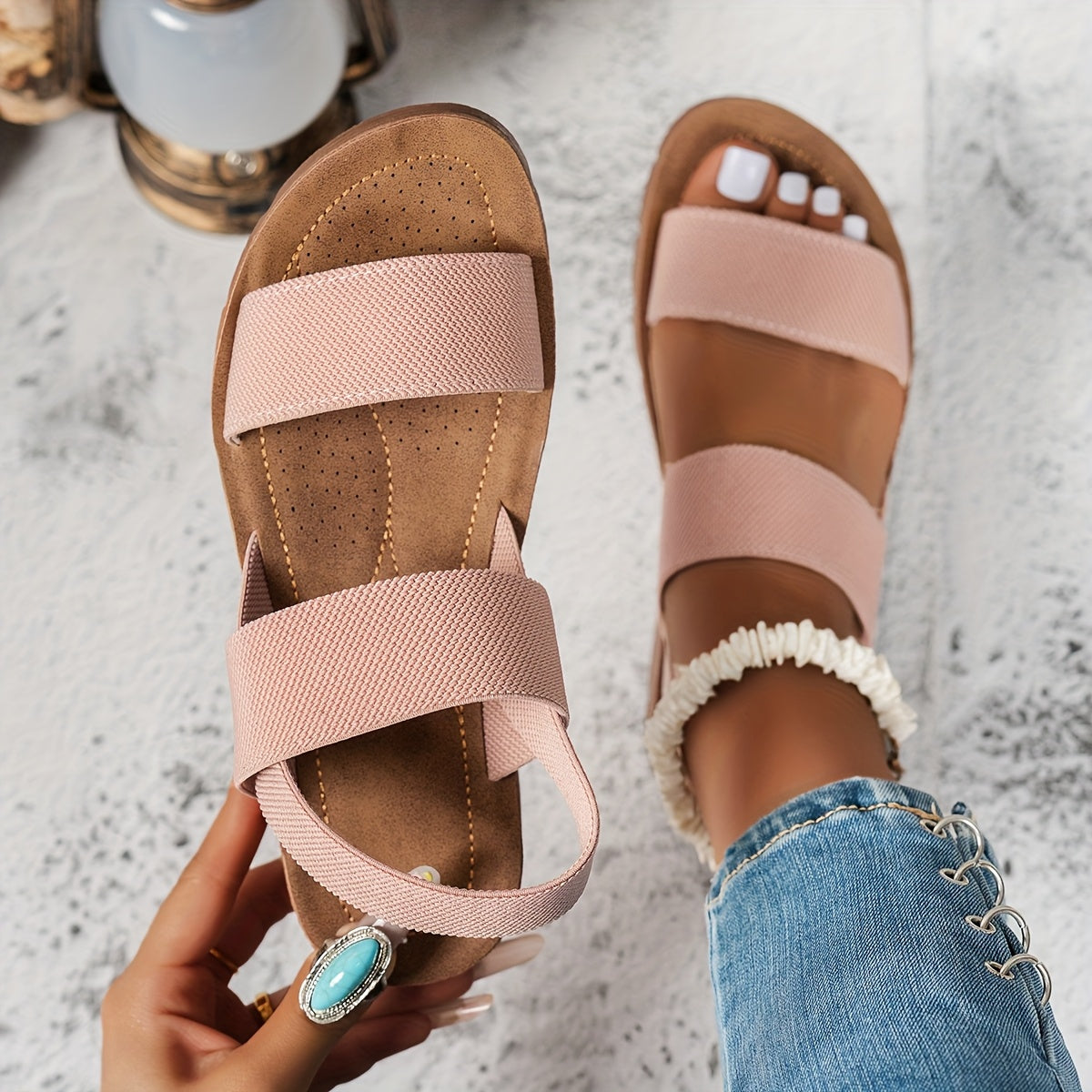 Women's Slip-On Sandals Open-Toe Breathable Fabric Cushioned Insole