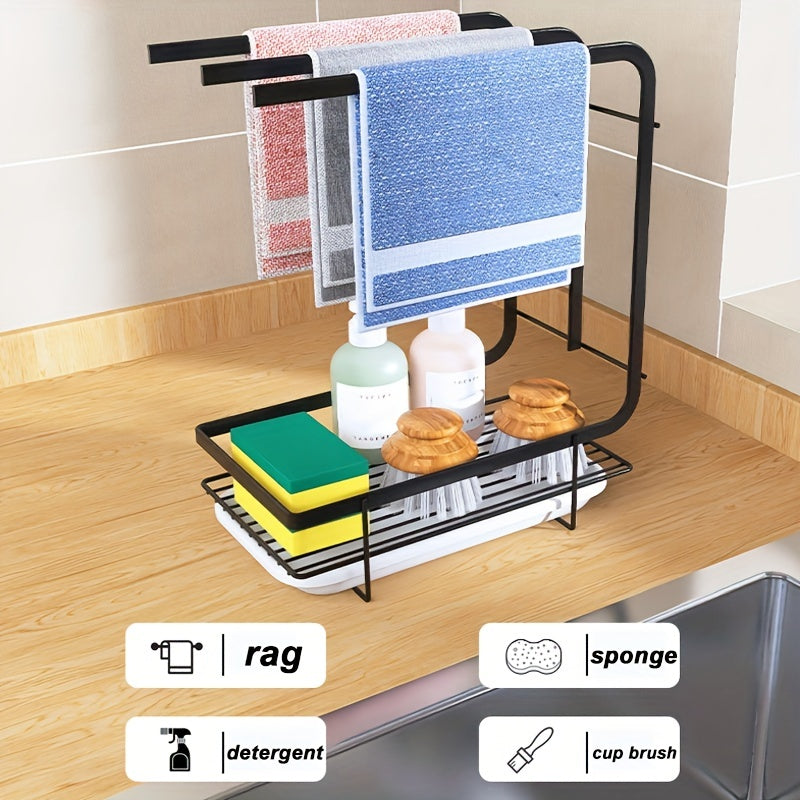 Wall-mounted dishcloth towel rack with sponge holder iron easy to install kitchen sink organizer