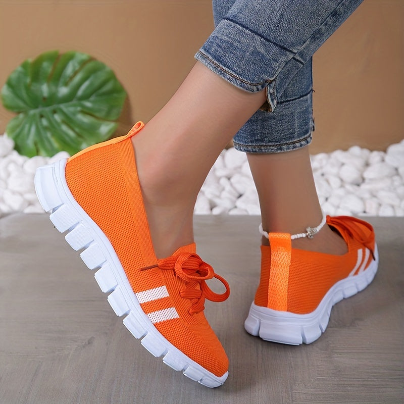 Women's Lace Up Sneakers Knit Low Top Walking Shoes Casual Lightweight Flat Footwear