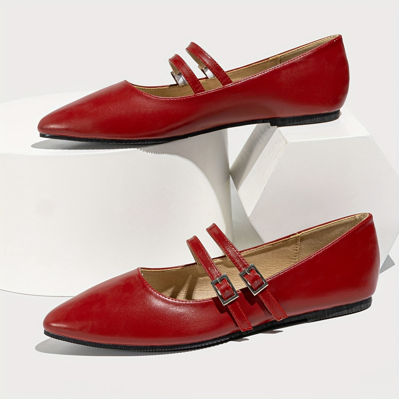 Zapatos planos negros estilo francés Mary Jane para mujer con punta puntiaguda y diseño slip-on