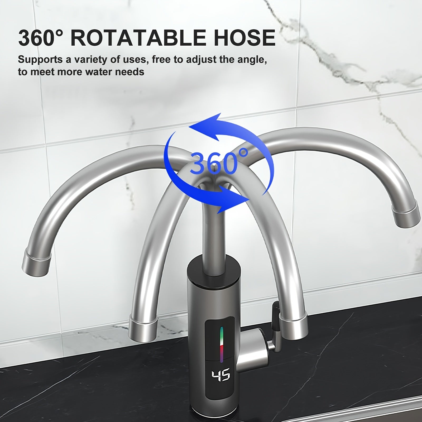 Stainless Steel Hot Water Tap with LED Display 3000W Overheat Protection Dual Hot Cold