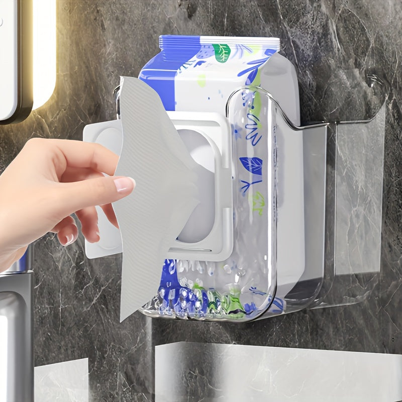 Wall-Mounted Tissue Holder Box for Wet Wipes No-Drill Bathroom Kitchen Organizer