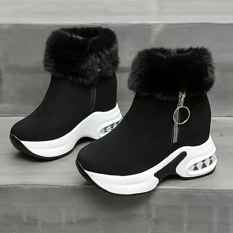 Women's Winter Ankle Boots With Plush Lining Non-Slip Thick Sole Black Brown Gray