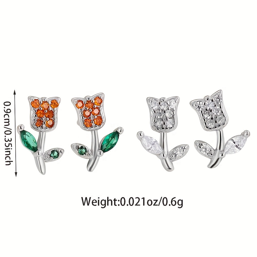 Удивительная пара серьг-гвоздиков в виде розы для женщин, изготовленных из 925-й стерлинговой серебра и украшенных сверкающим кубическим цирконием, идеально подходит для повседневной носки и в качестве подарка.