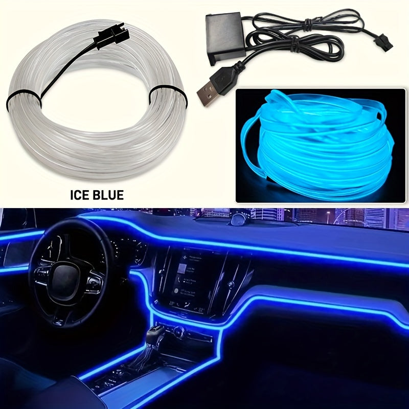 Tira de iluminación LED interior de coche azul hielo, decorativa flexible para ambiente, 2M