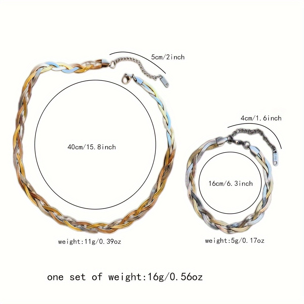 Bir dona zanjir va bir dona bilaguzuk to'plami zanglamas po'latdan tayyorlangan, retro hip hop uslubini o'z ichiga oladi, ayollar uchun noyob va zamonaviy sovg'a sifatida mukammal.