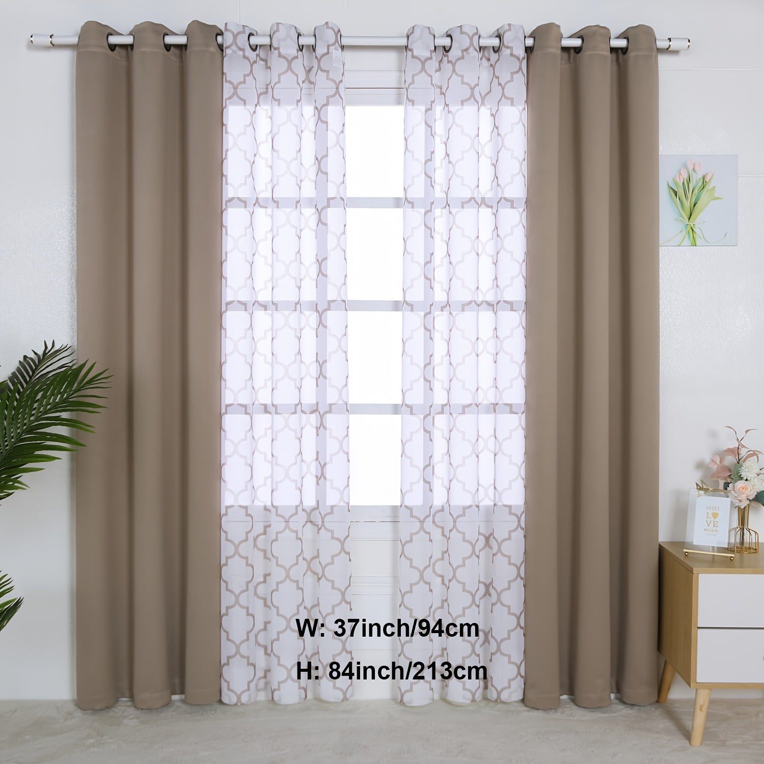 Blackout Curtains and Sheer Panels Set with Snowflake Pattern Indoor Window Decor