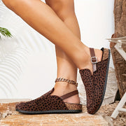 Women's Leopard Print Flat Mules Lightweight Slip-On Loafers Brown Spotted