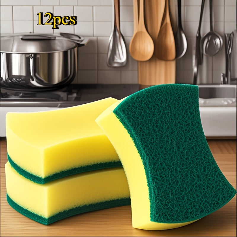10/12/24pcs Esponja de poliuretano de doble cara para lavar platos, paño amarillo-verde, mobiliario de cocina y exterior en patio