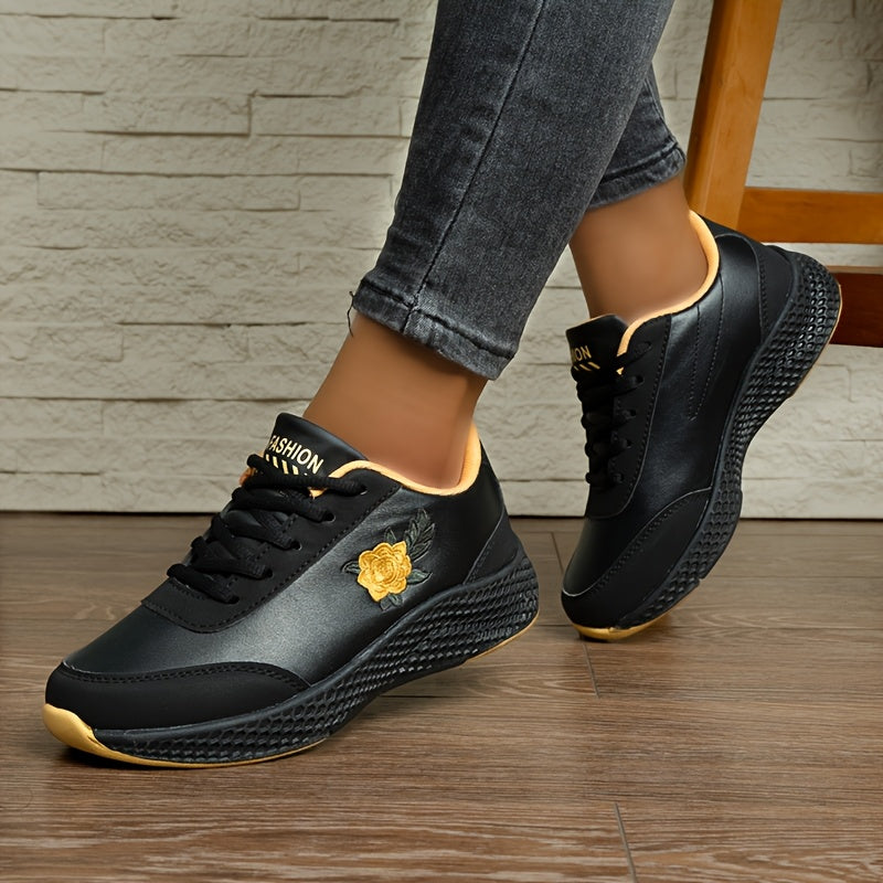 Женские плоские кроссовки дышащие на шнуровке повседневные обувь для прогулок с цветочным узором