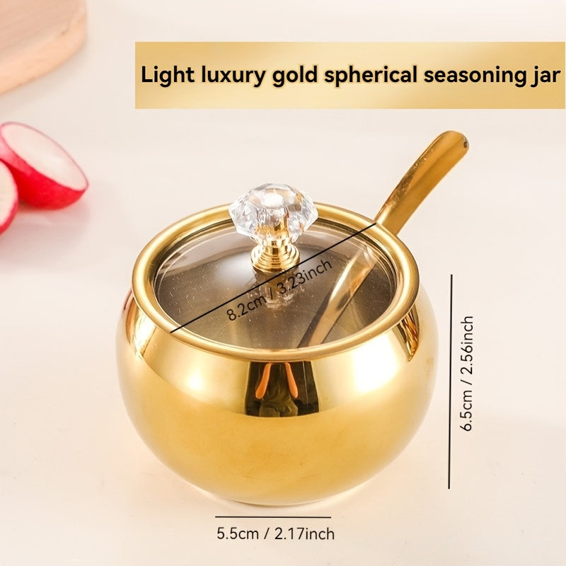 Stainless Steel Seasoning Jar with Lid and Spoon for Spices Coffee Sugar Tea