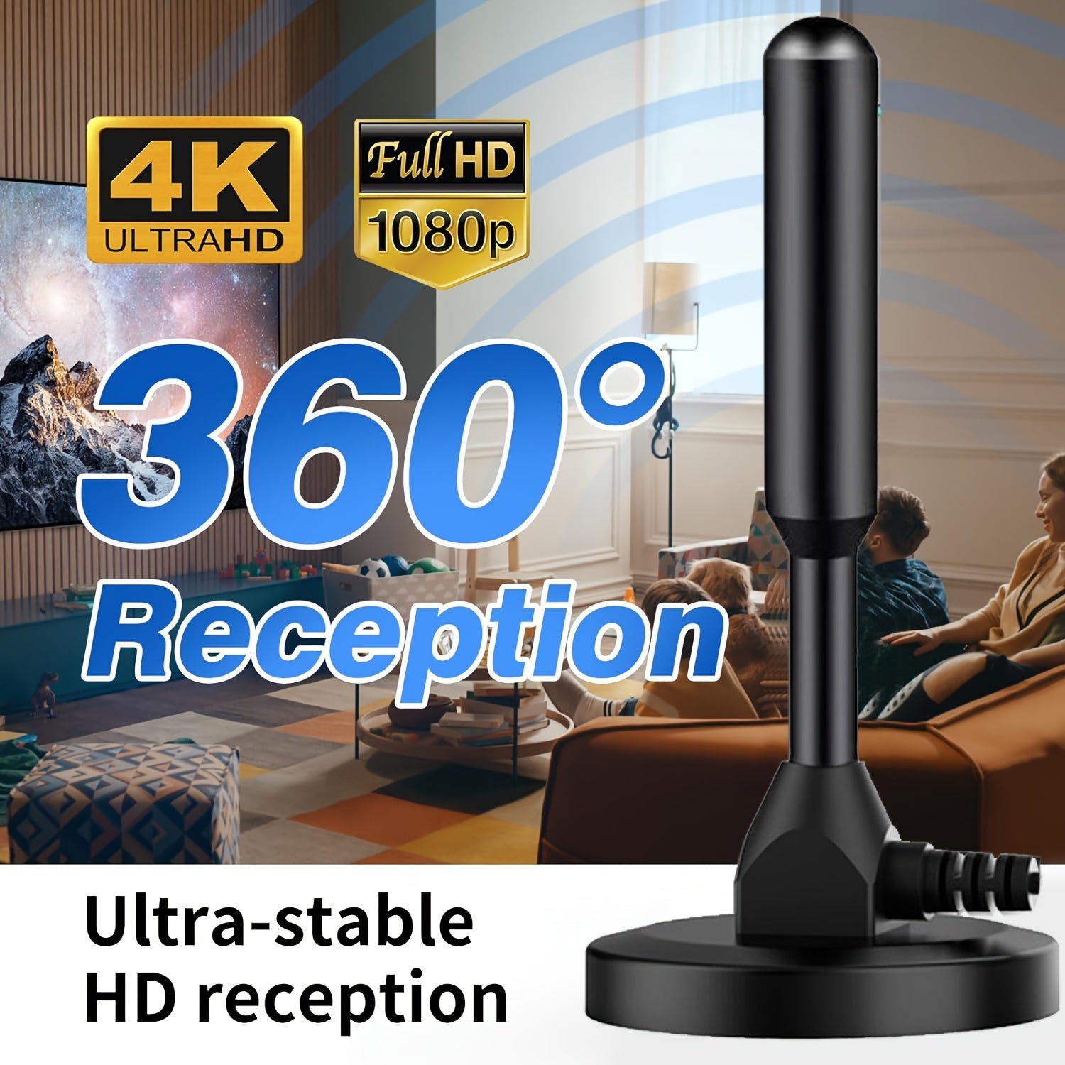 Indoor Digital TV Antenna 2025 Upgraded Magnetic Base 360° Long-Range Reception