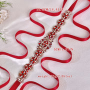 Burgundy Rhinestone To'y va Bayram Kiyimlari uchun Uzun Sashli To'y Belbog'i