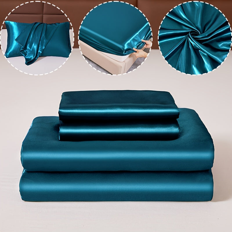 100% Polyester Satin to'plami, bitta varaq va ikkita yostiq qopqog'idan iborat (yadro yo'q). Teriga do'st, yumshoq va ipakdek matodan tayyorlangan, talabalar yotoqxonalari yoki kundalik uy to'shagi uchun mukammal. Yil davomida matrasni himoya qiladi va