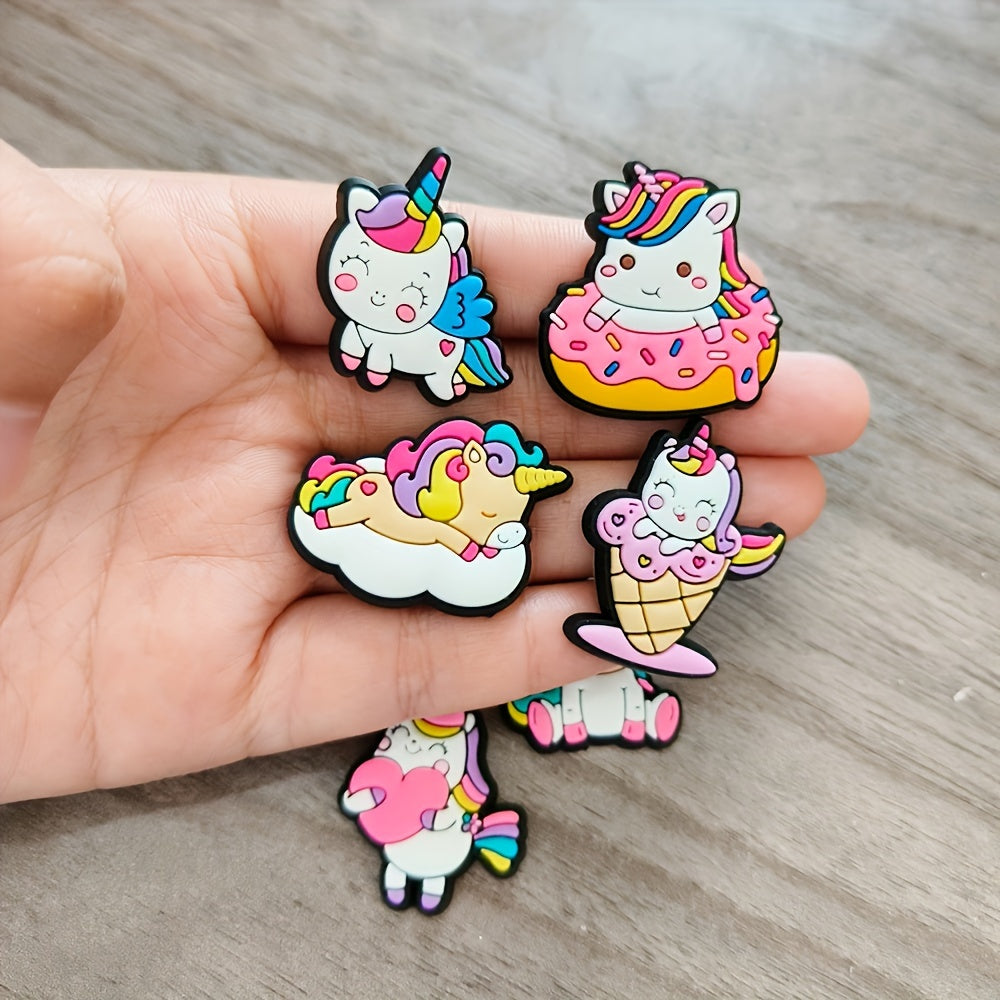 10Pcs Kids Unicorn Shoe Charms PVC Sandal Decorations Bright Colors