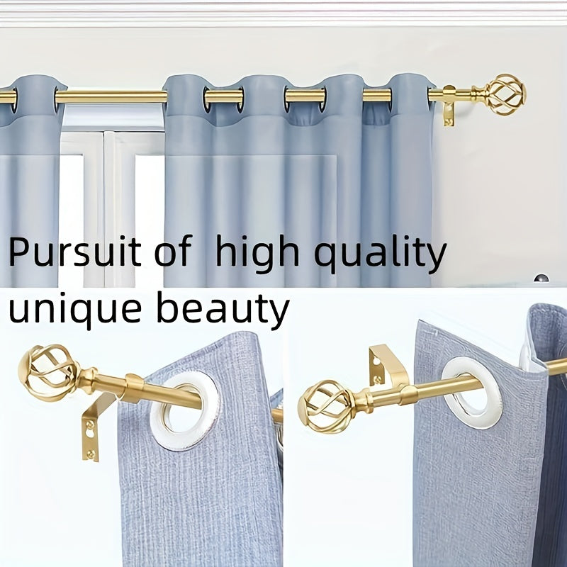 Adjustable Gold Chrome Curtain Rod with Twisted Cage Finials for Windows and Showers