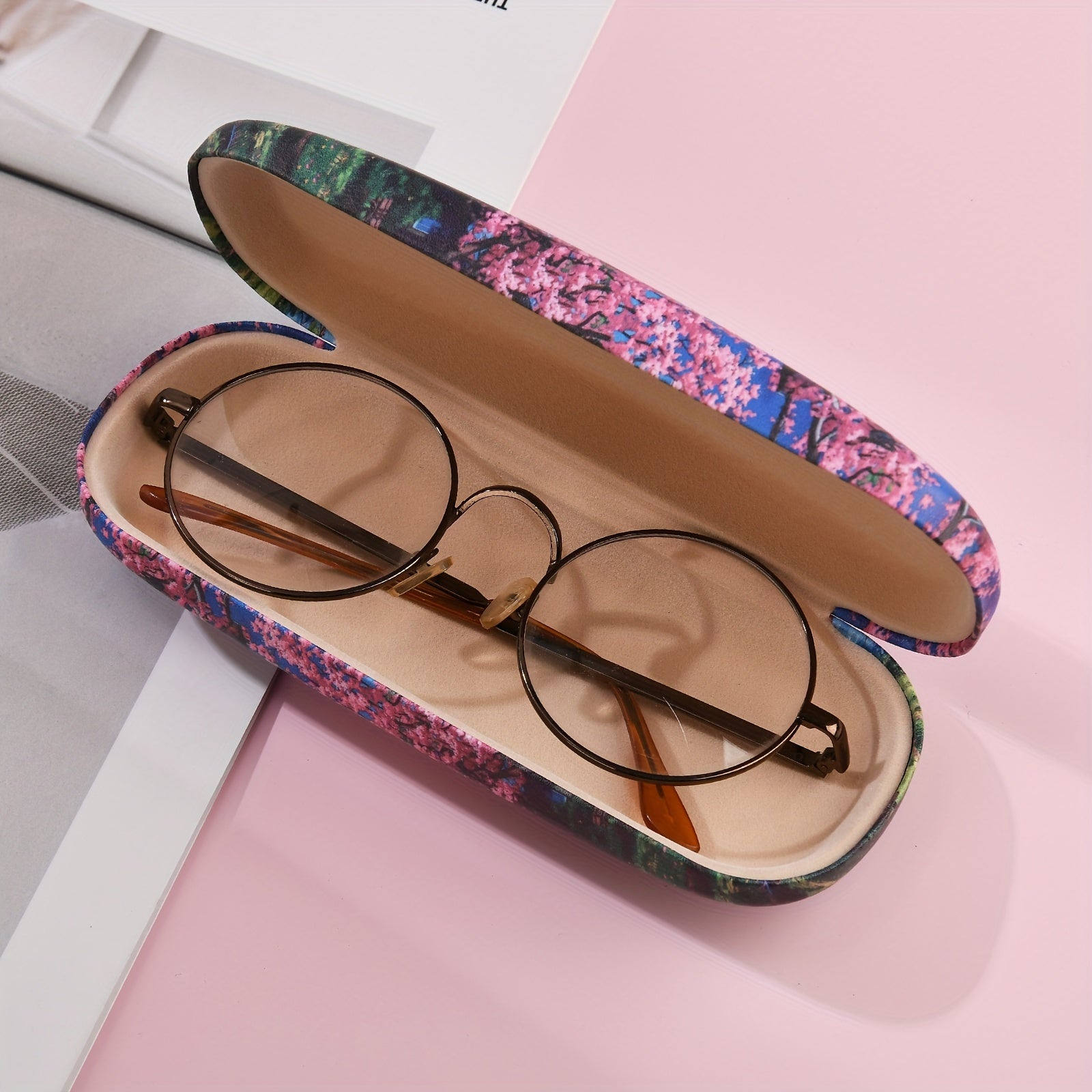 Fashion Glasses Case Cherry Blossom Print Semi-Hard Storage Box for Eyewear