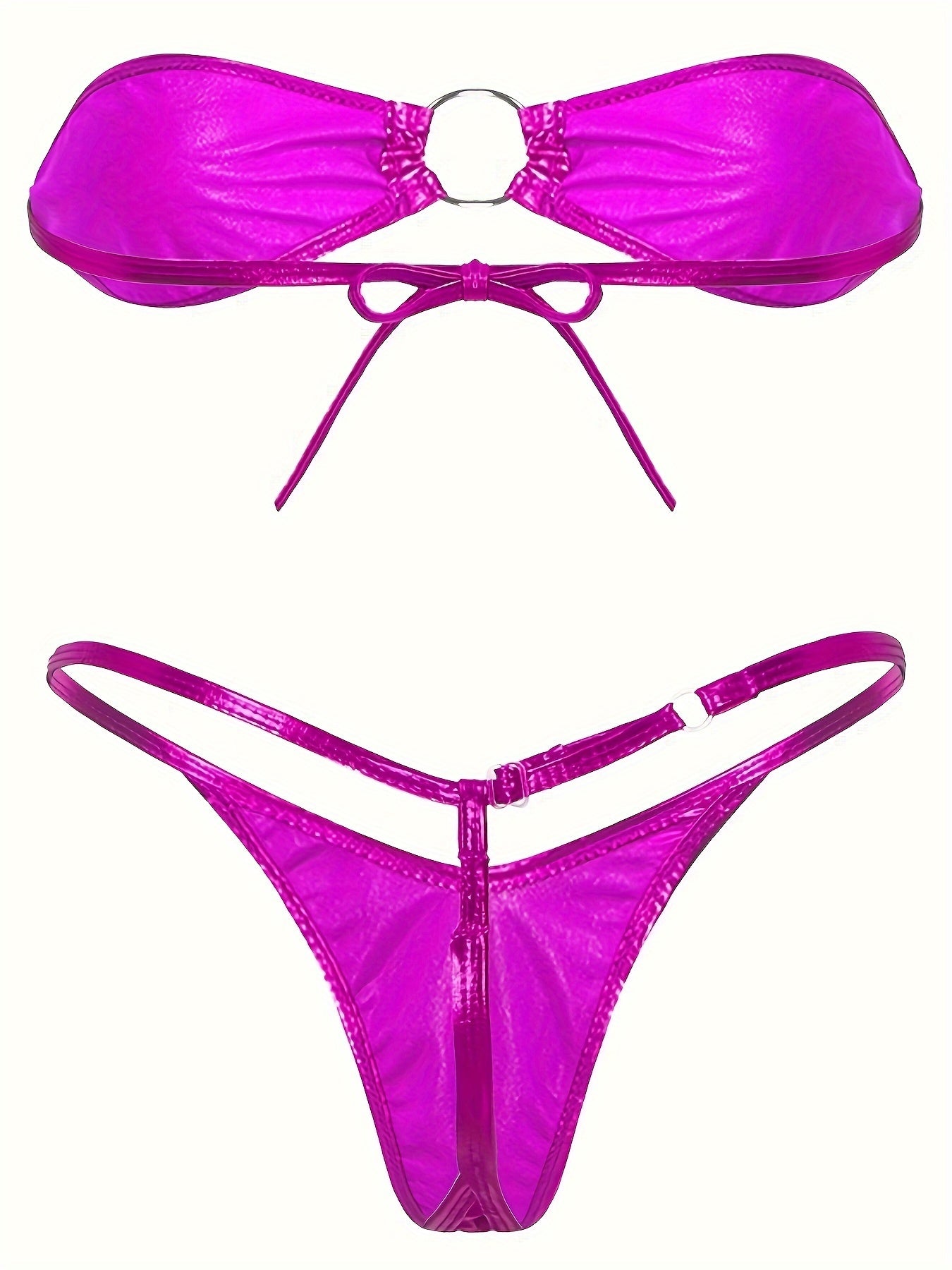 Металлический комплект белья с бандо и стрингами, регулируемые ремешки