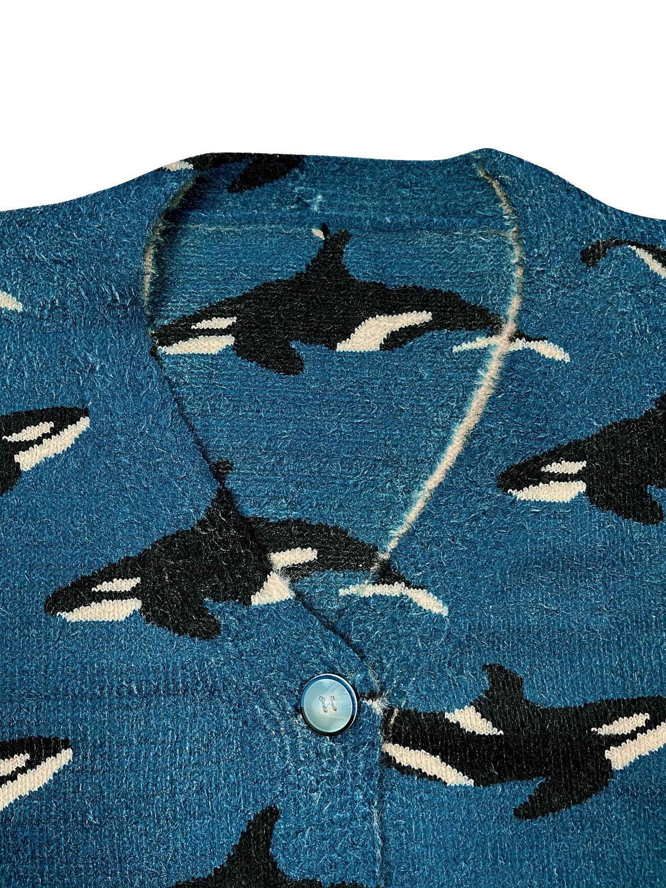 Women's Plus Size V-Neck Cardigan Sweater Polyester Knit Whale Print Long Sleeve Fall Winter