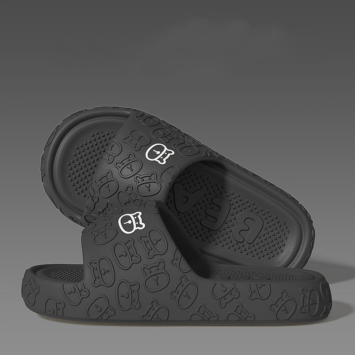 Unisex EVA Slides Casual Cartoon Bear Open Toe Slip-On Indoor Outdoor Sandals