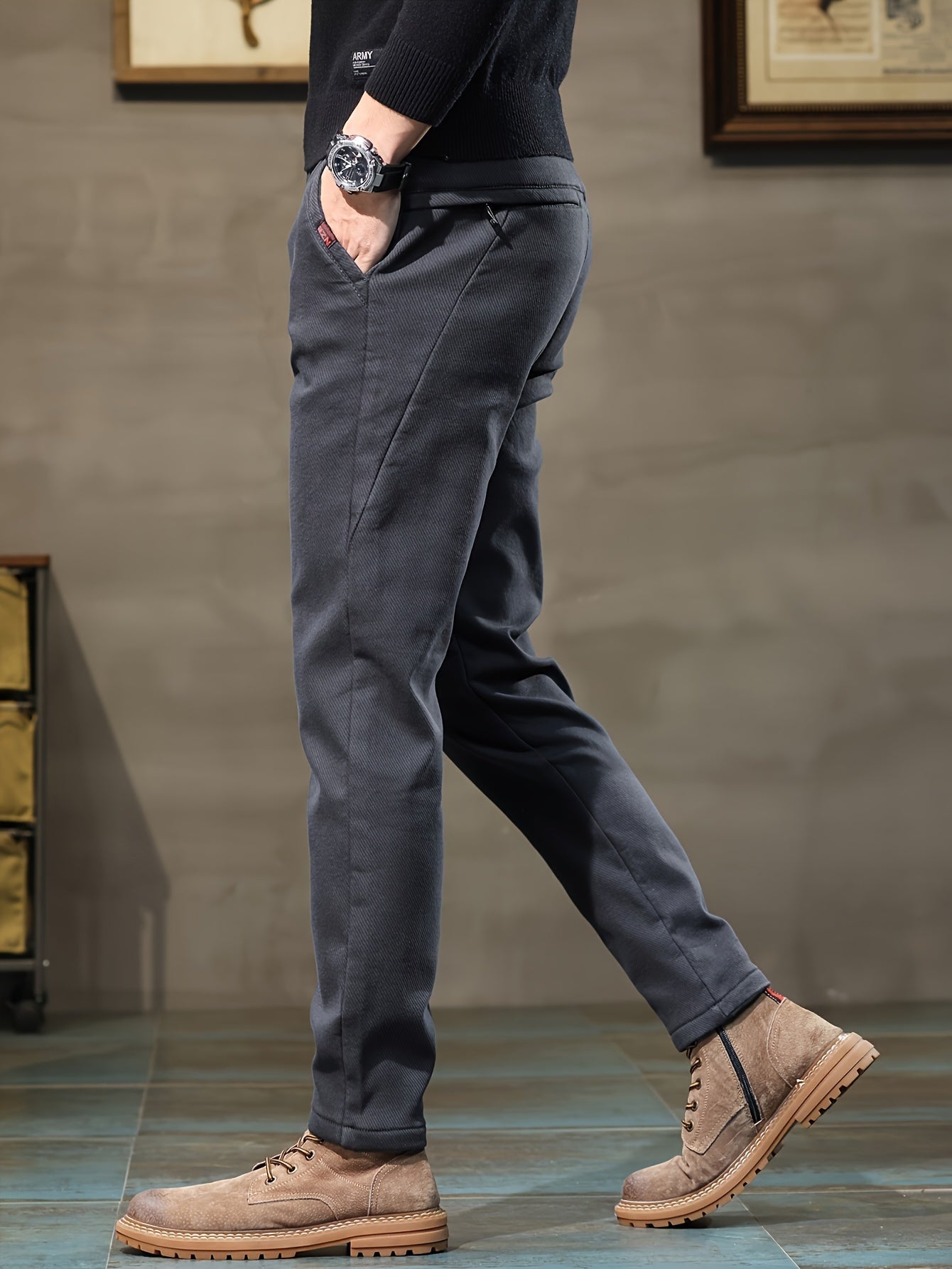 Men's Slim Fit Casual Pants Cotton Blend Zipper All-Season