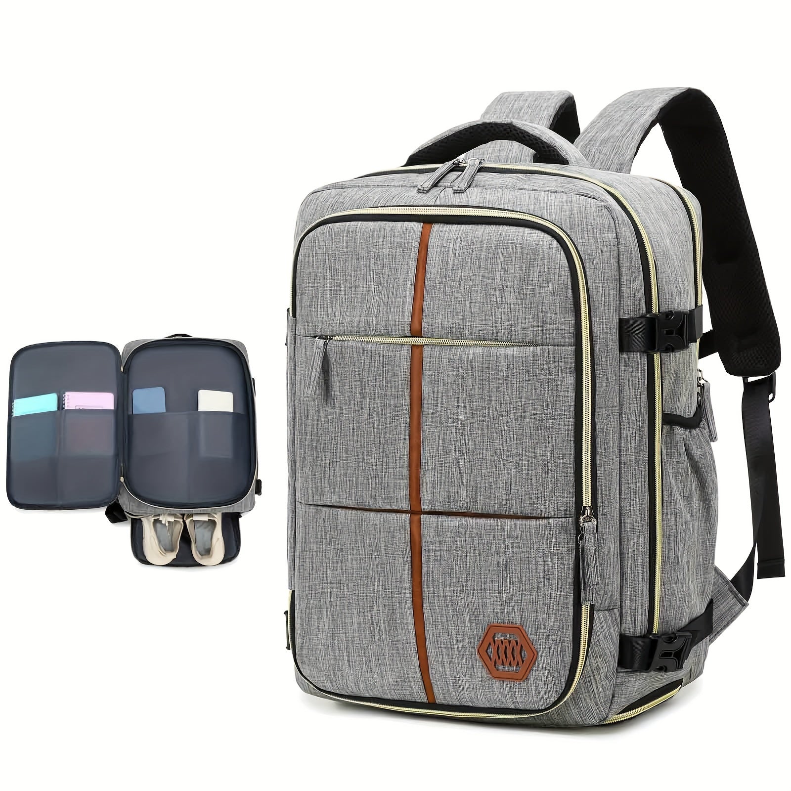 Unisex Travel Backpack with Shoe Compartment and Laptop Sleeve Polyester Grey