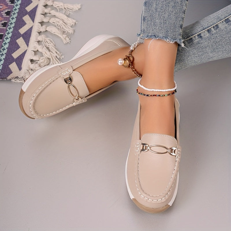 Women's Loafers with Metal Buckle Slip-On Flats Non-Slip Casual Shoes