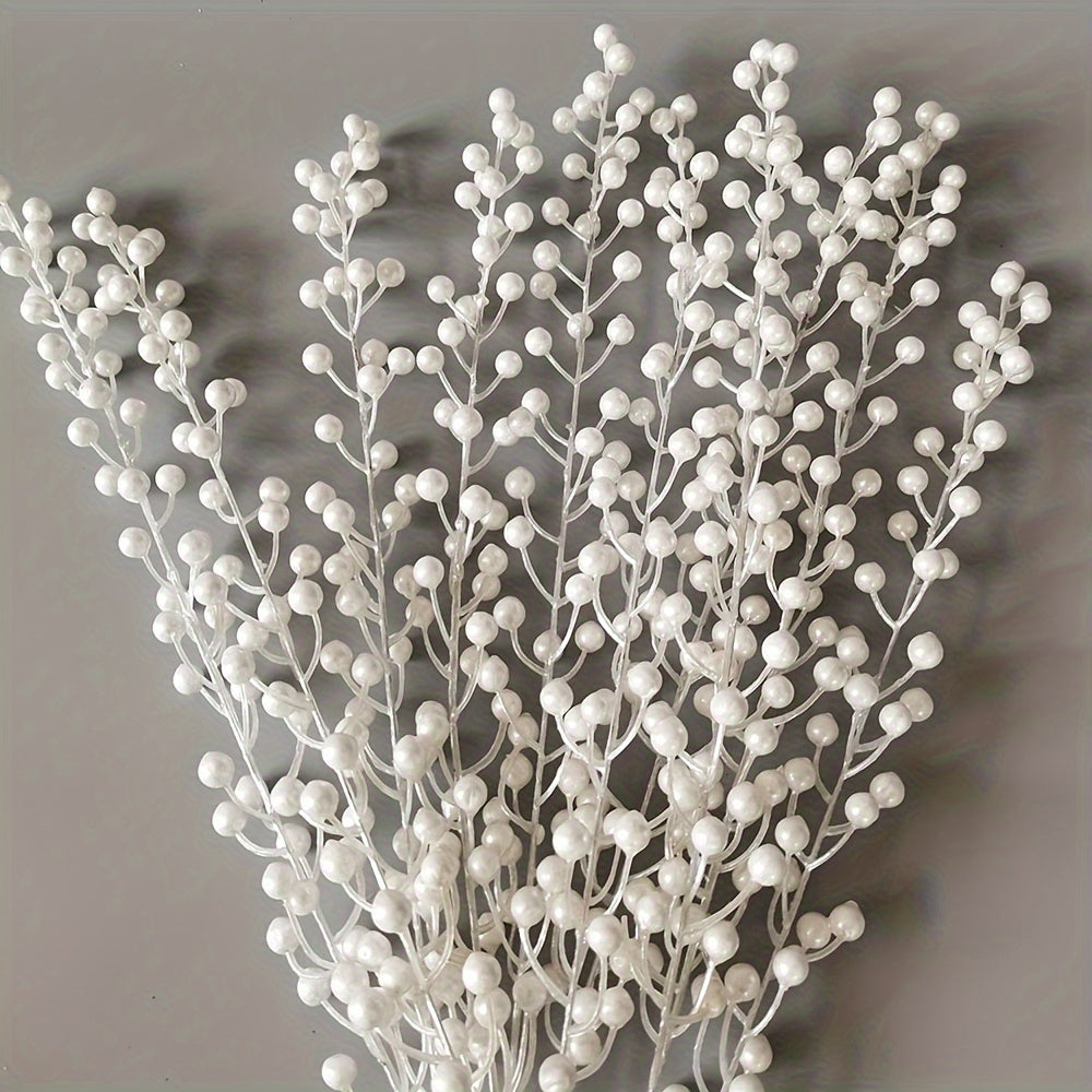 10-Pack Artificial Pearl Berry Stems for Holiday Decor and DIY Crafts