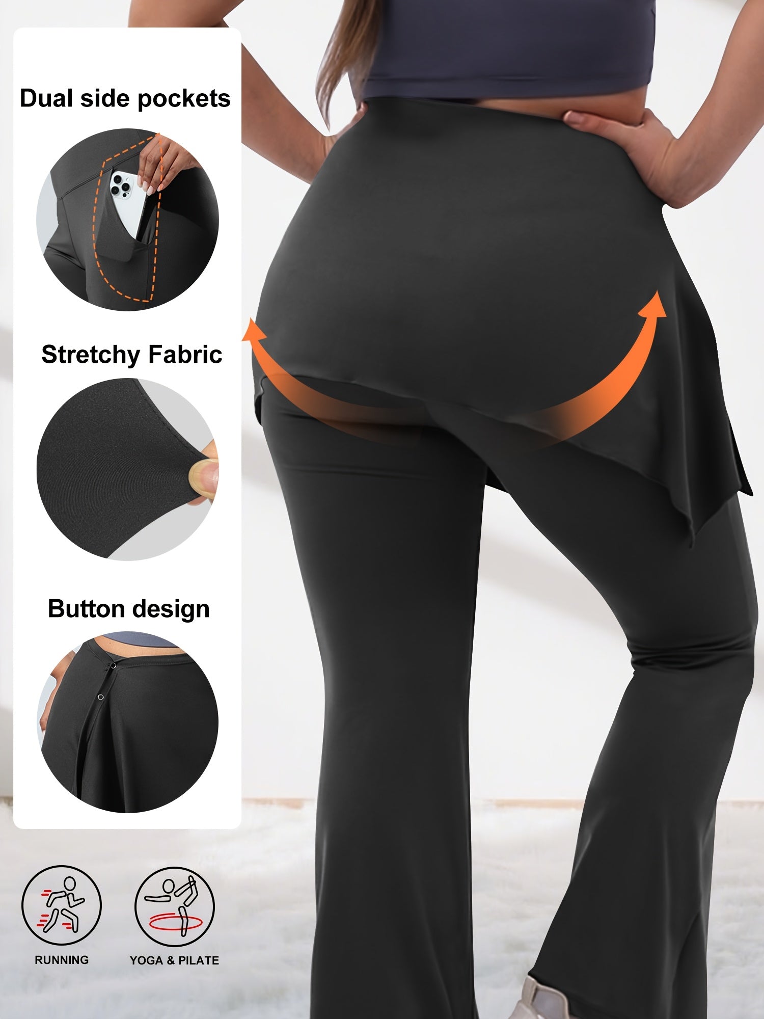 Conjunto de 2 piezas para mujer: pantalones acampanados y falda irregular para primavera, deportes y yoga