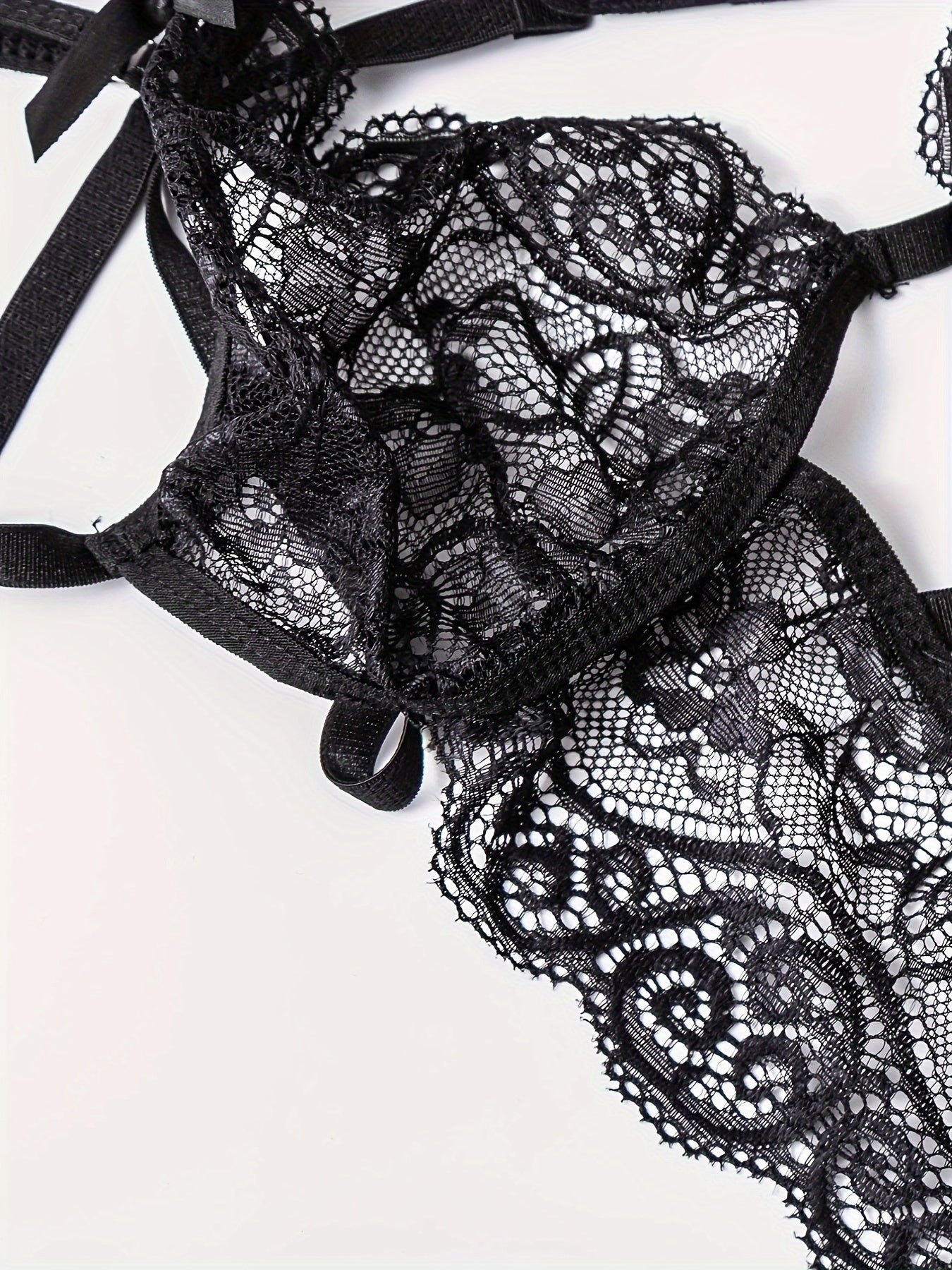 Women's Floral Lace Teddy with Bow Knot Detail Backless Thong Bodysuit