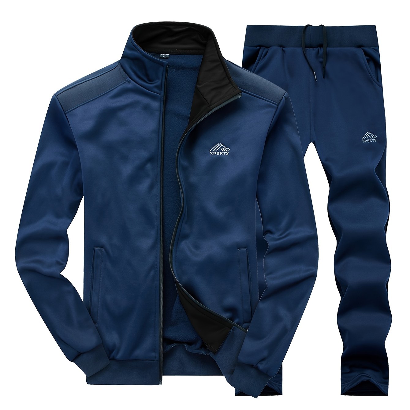 Men's Casual Spring and Fall Knit Cardigan Set with Stand-Up Collar and Embroidered Details