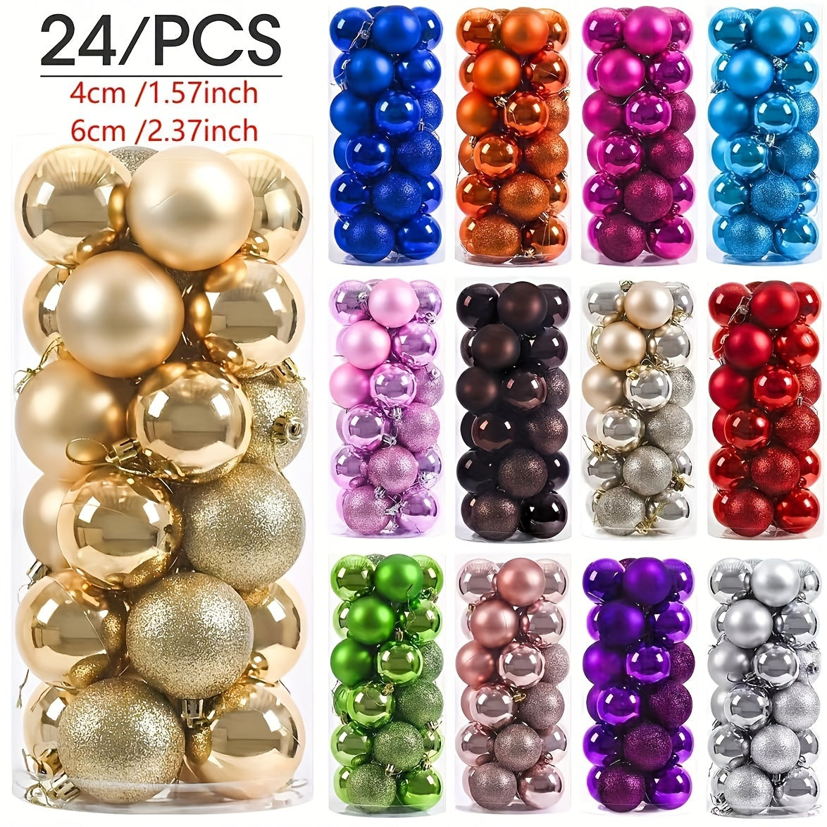 Christmas Ball Ornaments 24 Pack 1.18 1.57 2.36 Inches Anti-Break Holiday Decorations